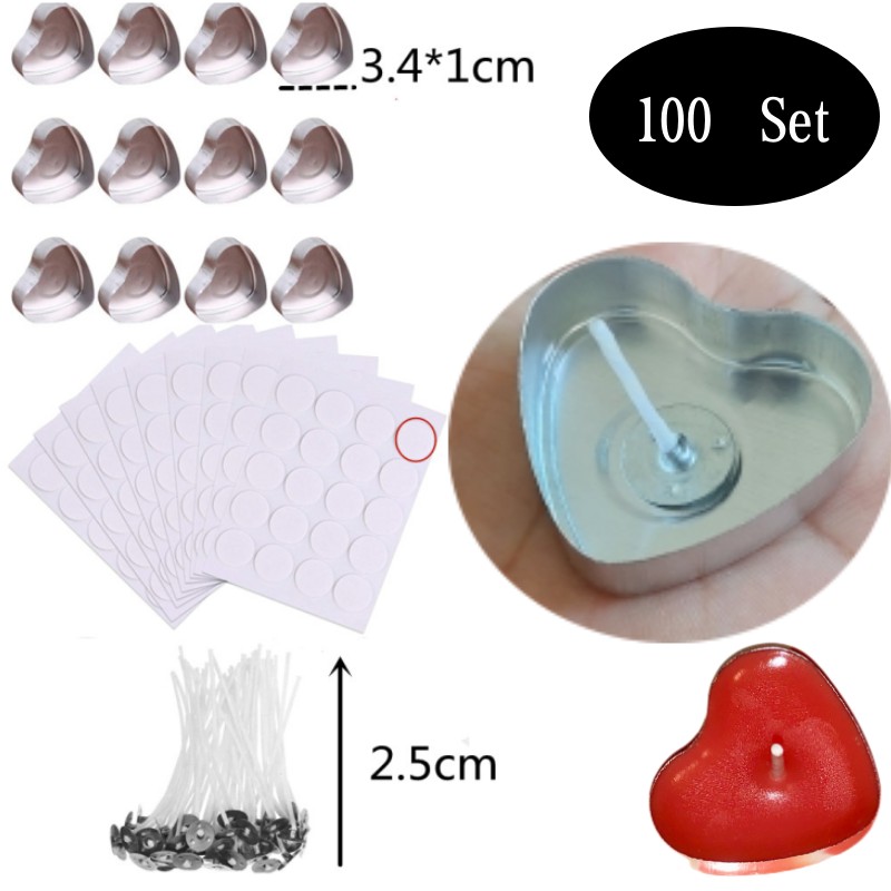 Candle Making Diy Kit - 100 Takım Kalp şeklinde Boş Alüminyum