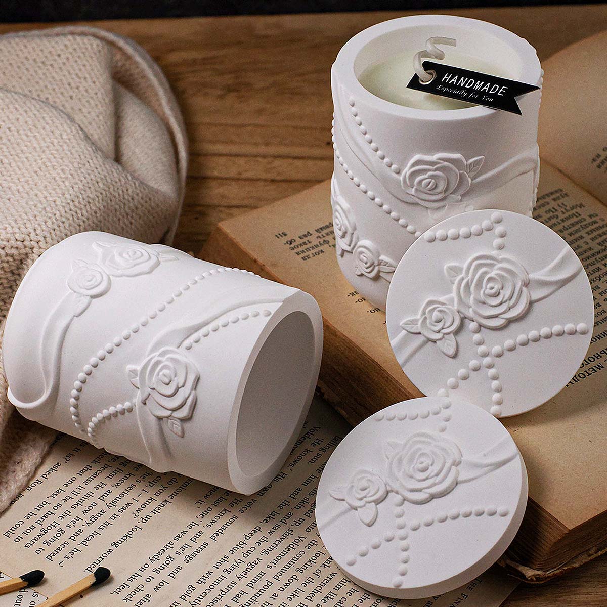 Candle Making Jars - Beton Çiçek Şeklinde Mum Kavanozu Silikon